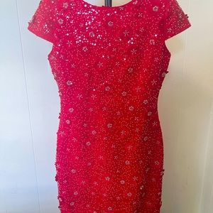 NWOT DRESS THE POPULATION SMALL RED FULLY BEADED CAP SLEEVE